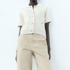 Zara Short Sleeve Knit Cardigan in Lime Green, Size L NWT